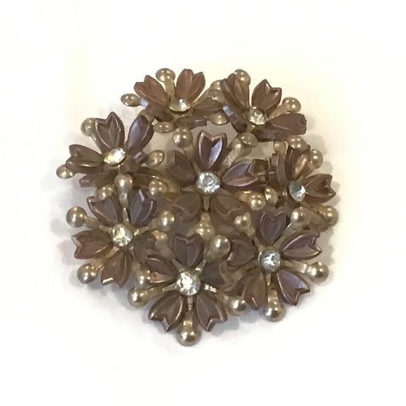 Vintage Flower Cluster Rhinestone Pin 1 7/8" Long - Picture 1 of 2